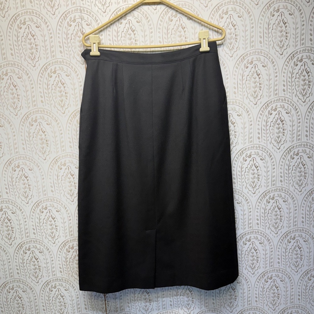 Lands End Pencil Skirt Womens 14 Black 100% Wool Vintage Midi Made in USA - Picture 2 of 7